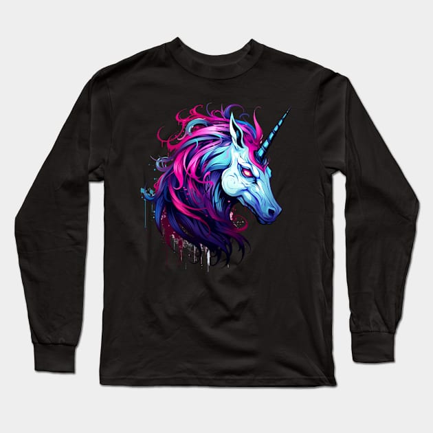 Creepy Unicorn Long Sleeve T-Shirt by OscarVanHendrix